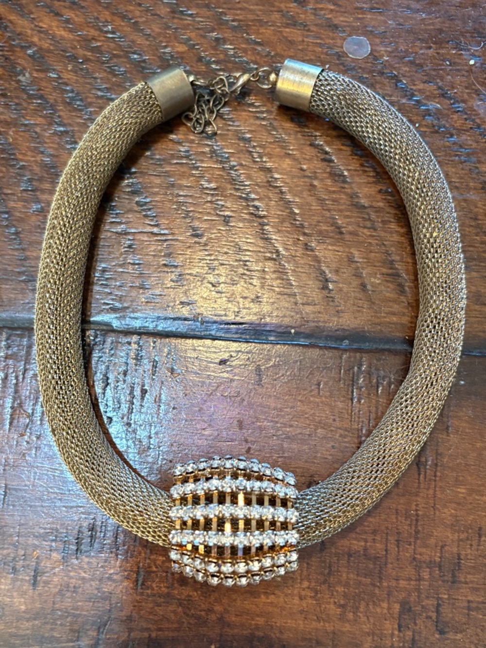 Source Unknown Gold Mesh Collar Necklace with Crystal-Accented Bead